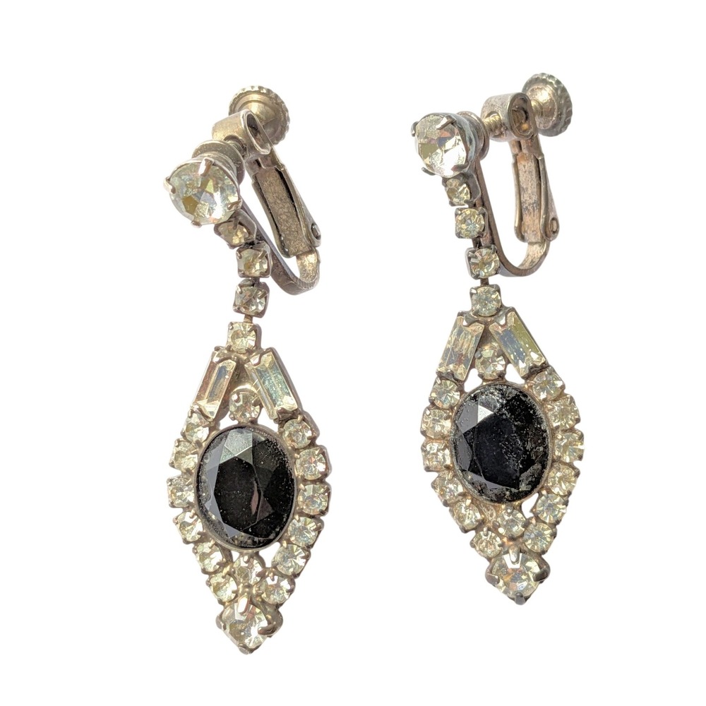 Vintage Drop Screw Back Earrings Old Hollywood Regencycore Glam Retro Rhinestone